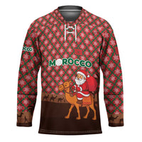 Morocco Christmas Hockey Jersey with Santa Claus Camel Caravan Desert Scene and Red Pattern Design - Wonder Print Shop