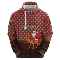 Morocco Christmas Hoodie with Santa Claus Camel Caravan Desert Scene and Red Pattern Design - Wonder Print Shop