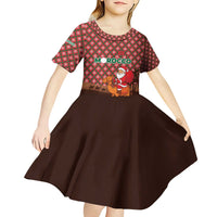 Morocco Christmas Kid Short Sleeve Dress with Santa Claus Camel Caravan Desert Scene and Red Pattern Design - Wonder Print Shop