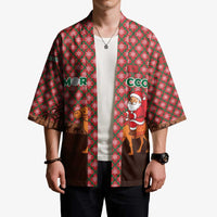 Morocco Christmas Kimono with Santa Claus Camel Caravan Desert Scene and Red Pattern Design - Wonder Print Shop