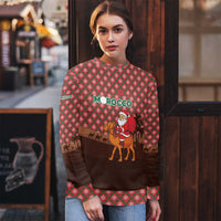 Morocco Christmas Ugly Christmas Sweater with Santa Claus Camel Caravan Desert Scene and Red Pattern Design - Wonder Print Shop
