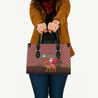 Morocco Christmas Leather Bag with Santa Claus Camel Caravan Desert Scene and Red Pattern Design - Wonder Print Shop