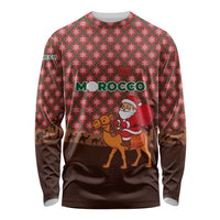 Morocco Christmas Long Sleeve Shirt with Santa Claus Camel Caravan Desert Scene and Red Pattern Design - Wonder Print Shop
