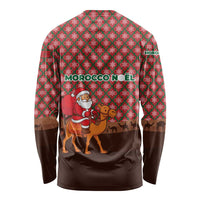 Morocco Christmas Long Sleeve Shirt with Santa Claus Camel Caravan Desert Scene and Red Pattern Design - Wonder Print Shop