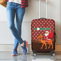 Morocco Christmas Luggage Cover with Santa Claus Camel Caravan Desert Scene and Red Pattern Design - Wonder Print Shop