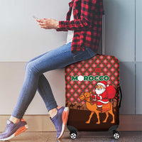 Morocco Christmas Luggage Cover with Santa Claus Camel Caravan Desert Scene and Red Pattern Design - Wonder Print Shop