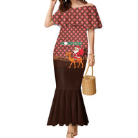 Morocco Christmas Mermaid Dress with Santa Claus Camel Caravan Desert Scene and Red Pattern Design - Wonder Print Shop