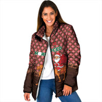 Morocco Christmas Padded Jacket with Santa Claus Camel Caravan Desert Scene and Red Pattern Design - Wonder Print Shop