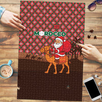 Morocco Christmas Puzzle with Santa Claus Camel Caravan Desert Scene and Red Pattern Design - Wonder Print Shop