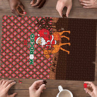 Morocco Christmas Puzzle with Santa Claus Camel Caravan Desert Scene and Red Pattern Design - Wonder Print Shop
