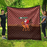 Morocco Christmas Quilt with Santa Claus Camel Caravan Desert Scene and Red Pattern Design - Wonder Print Shop