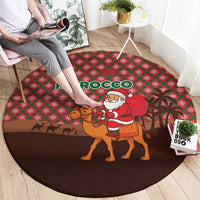 Morocco Christmas Round Carpet with Santa Claus Camel Caravan Desert Scene and Red Pattern Design - Wonder Print Shop