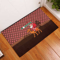 Morocco Christmas Rubber Doormat with Santa Claus Camel Caravan Desert Scene and Red Pattern Design - Wonder Print Shop
