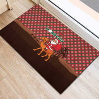 Morocco Christmas Rubber Doormat with Santa Claus Camel Caravan Desert Scene and Red Pattern Design - Wonder Print Shop