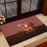 Morocco Christmas Rubber Doormat with Santa Claus Camel Caravan Desert Scene and Red Pattern Design - Wonder Print Shop