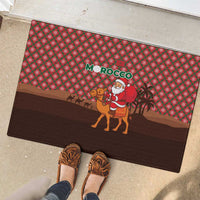Morocco Christmas Rubber Doormat with Santa Claus Camel Caravan Desert Scene and Red Pattern Design - Wonder Print Shop