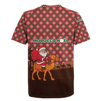 Morocco Christmas Rugby Jersey with Santa Claus Camel Caravan Desert Scene and Red Pattern Design - Wonder Print Shop