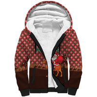 Morocco Christmas Sherpa Hoodie with Santa Claus Camel Caravan Desert Scene and Red Pattern Design - Wonder Print Shop
