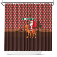 Morocco Christmas Shower Curtain with Santa Claus Camel Caravan Desert Scene and Red Pattern Design - Wonder Print Shop