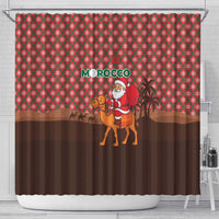 Morocco Christmas Shower Curtain with Santa Claus Camel Caravan Desert Scene and Red Pattern Design - Wonder Print Shop