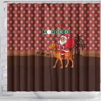 Morocco Christmas Shower Curtain with Santa Claus Camel Caravan Desert Scene and Red Pattern Design - Wonder Print Shop