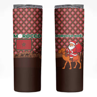 Morocco Christmas Skinny Tumbler with Santa Claus Camel Caravan Desert Scene and Red Pattern Design - Wonder Print Shop