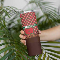 Morocco Christmas Skinny Tumbler with Santa Claus Camel Caravan Desert Scene and Red Pattern Design - Wonder Print Shop