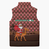 Morocco Christmas Sleeveless Puffer Jacket with Santa Claus Camel Caravan Desert Scene and Red Pattern Design - Wonder Print Shop
