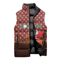 Morocco Christmas Sleeveless Puffer Jacket with Santa Claus Camel Caravan Desert Scene and Red Pattern Design - Wonder Print Shop