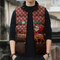Morocco Christmas Sleeveless Puffer Jacket with Santa Claus Camel Caravan Desert Scene and Red Pattern Design - Wonder Print Shop