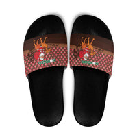 Morocco Christmas Slide Sandals with Santa Claus Camel Caravan Desert Scene and Red Pattern Design - Wonder Print Shop