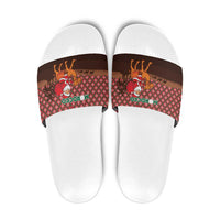 Morocco Christmas Slide Sandals with Santa Claus Camel Caravan Desert Scene and Red Pattern Design - Wonder Print Shop