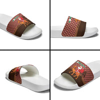 Morocco Christmas Slide Sandals with Santa Claus Camel Caravan Desert Scene and Red Pattern Design - Wonder Print Shop