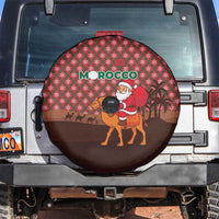 Morocco Christmas Spare Tire Cover with Santa Claus Camel Caravan Desert Scene and Red Pattern Design - Wonder Print Shop