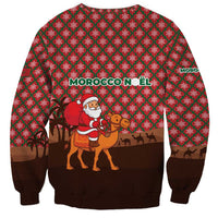 Morocco Christmas Sweatshirt with Santa Claus Camel Caravan Desert Scene and Red Pattern Design - Wonder Print Shop