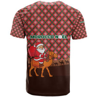 Morocco Christmas T Shirt with Santa Claus Camel Caravan Desert Scene and Red Pattern Design - Wonder Print Shop