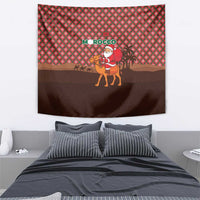 Morocco Christmas Tapestry with Santa Claus Camel Caravan Desert Scene and Red Pattern Design - Wonder Print Shop