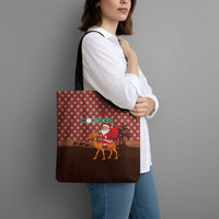 Morocco Christmas Tote Bag with Santa Claus Camel Caravan Desert Scene and Red Pattern Design - Wonder Print Shop