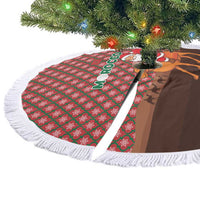 Morocco Christmas Tree Skirt with Santa Claus Camel Caravan Desert Scene and Red Pattern Design - Wonder Print Shop