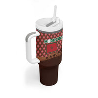 Morocco Christmas Tumbler With Handle with Santa Claus Camel Caravan Desert Scene and Red Pattern Design - Wonder Print Shop