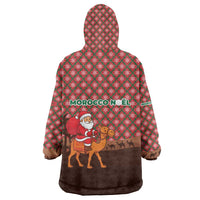 Morocco Christmas Wearable Blanket Hoodie with Santa Claus Camel Caravan Desert Scene and Red Pattern Design - Wonder Print Shop