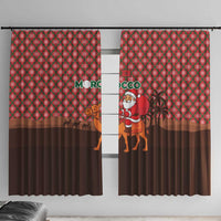 Morocco Christmas Window Curtain with Santa Claus Camel Caravan Desert Scene and Red Pattern Design - Wonder Print Shop