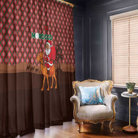Morocco Christmas Window Curtain with Santa Claus Camel Caravan Desert Scene and Red Pattern Design - Wonder Print Shop