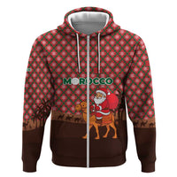 Morocco Christmas Zip Hoodie with Santa Claus Camel Caravan Desert Scene and Red Pattern Design - Wonder Print Shop