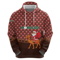 Morocco Christmas Zip Hoodie with Santa Claus Camel Caravan Desert Scene and Red Pattern Design - Wonder Print Shop
