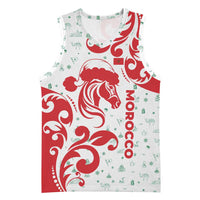 Morocco Christmas Basketball Jersey with Red Horse Santa Hat Arabesque Pattern and Holiday Icons Design - Wonder Print Shop