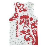 Morocco Christmas Basketball Jersey with Red Horse Santa Hat Arabesque Pattern and Holiday Icons Design - Wonder Print Shop