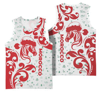 Morocco Christmas Basketball Jersey with Red Horse Santa Hat Arabesque Pattern and Holiday Icons Design - Wonder Print Shop