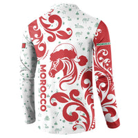 Morocco Christmas Button Sweatshirt with Red Horse Santa Hat Arabesque Pattern and Holiday Icons Design - Wonder Print Shop