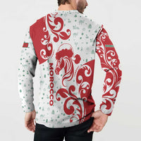 Morocco Christmas Button Sweatshirt with Red Horse Santa Hat Arabesque Pattern and Holiday Icons Design - Wonder Print Shop
